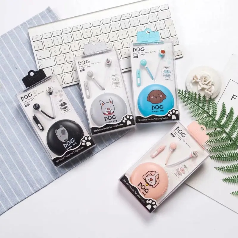 CHICLITS Cute Cartoon Single Dog Series Earphones 3.5MM With Mic Music Earplugs Storage Box For Phone MP3 Kids Student Gift | Электроника