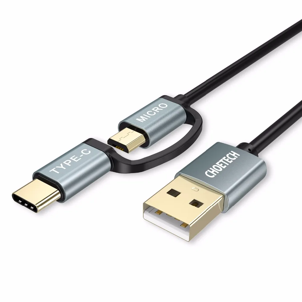 CHOETECH 2 в 1 кабель Micro USB+ кабель usb type C для samsung Galaxy S8 кабель для зарядки и синхронизации для Xiaomi Mi5 для LG G6 и многое другое