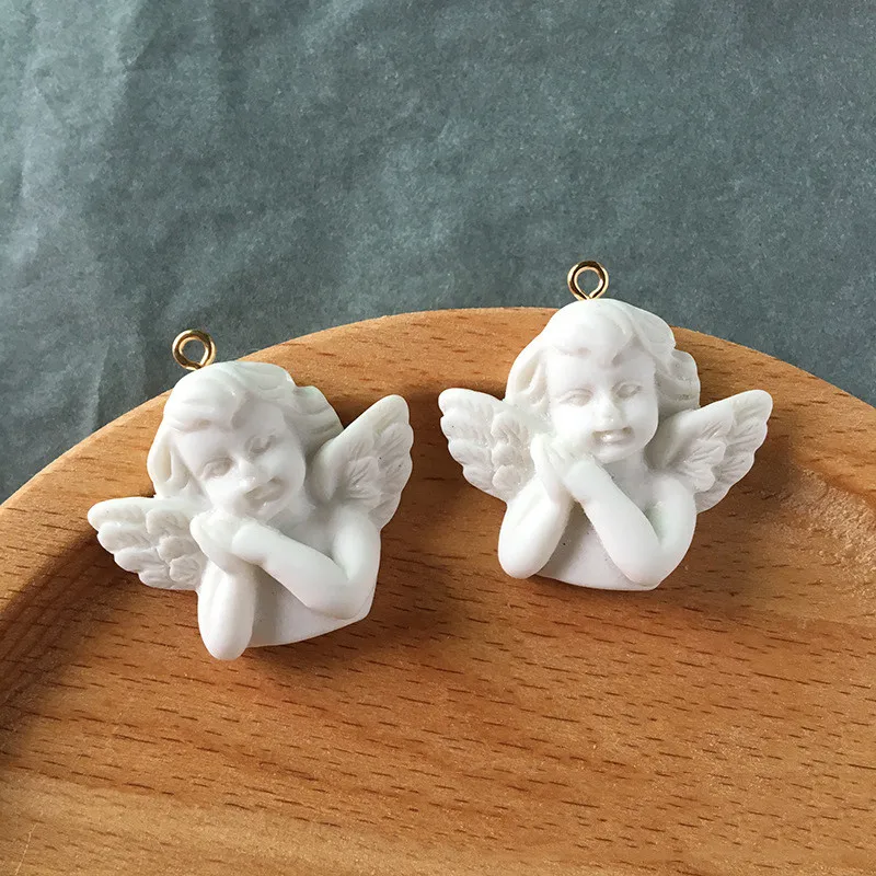 10pcsWhite Wing Angel 3D Resin Charms For Jewelry Findings Cute Girl Necklace Pendant Eardrop Earrings Accessory,Bracelet,Phone lucky charms