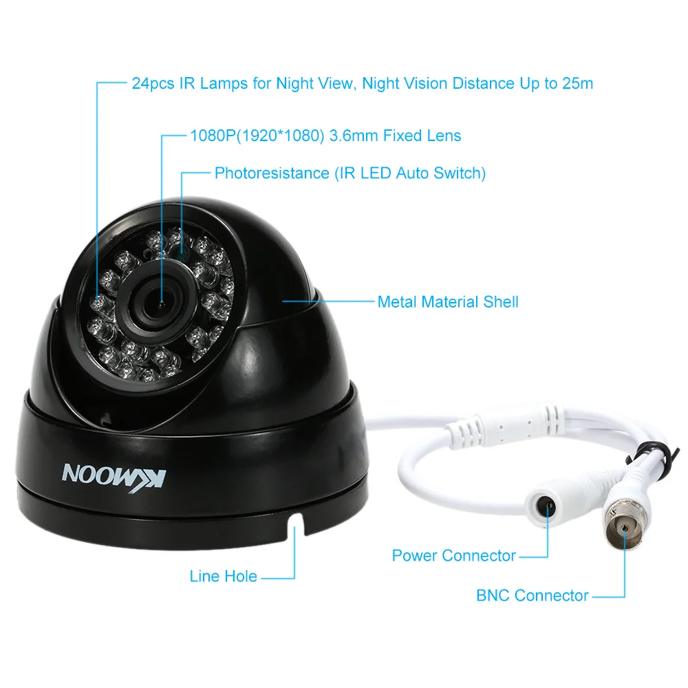 KKmoon 1080 P AHD купольная камера видеонаблюдения 2.0MP 3,6 мм 1/" CMOS 24 ИК лампы для мотоциклов ночное видение IR-CUT водонепроницаемый видеонаблюдения камера