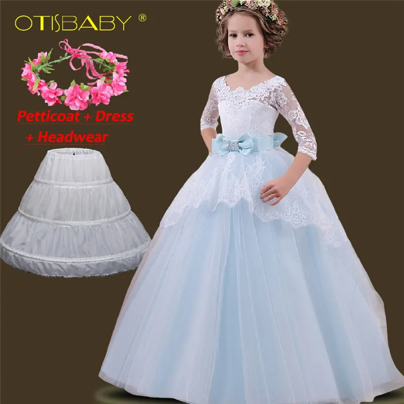 Зимние кружевные Детские платья для девочек; свадебные платья принцессы с цветочным рисунком; Детские Длинные бальные платья; элегантные вечерние платья для подростков - Цвет: J