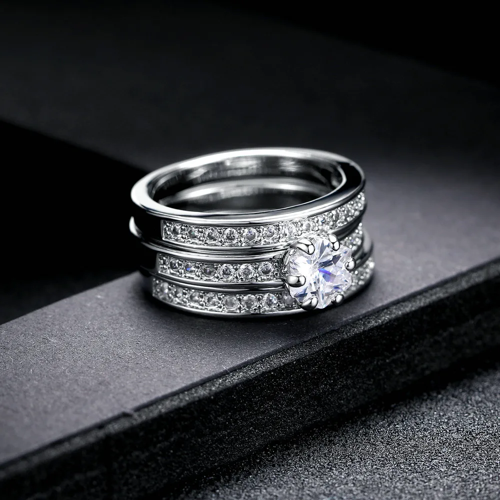 Double Fair Brand Flower Bridal 3 Rings Set For Women Cubic Zirconia Stone Fashion Party Jewelry Wholesale&Drop Shipping DFR060