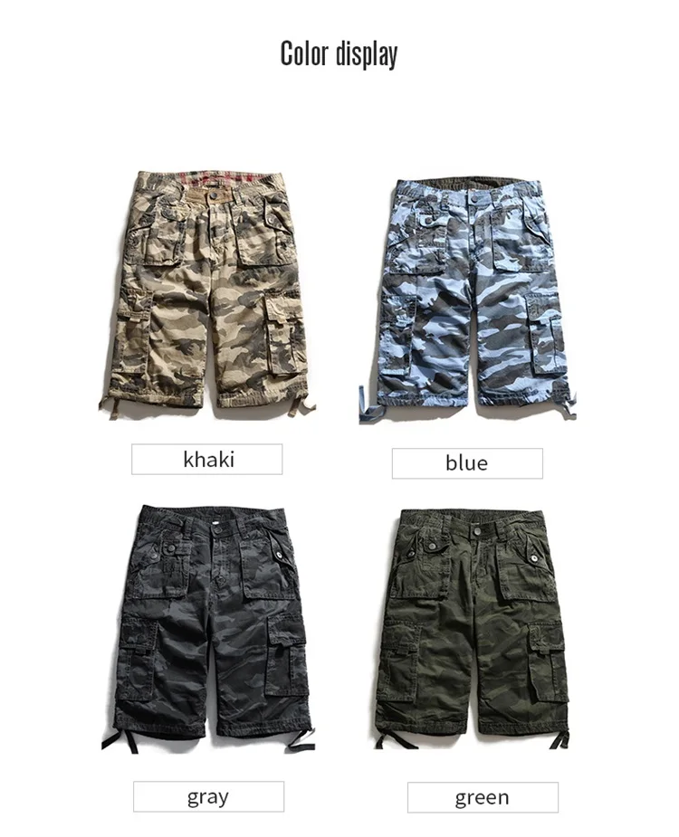 2017 Для мужчин Повседневное Cargo Short Для мужчин S Летний стиль Комбинезоны для девочек Камуфляж Свободные мульти-карман хлопок Шорты для