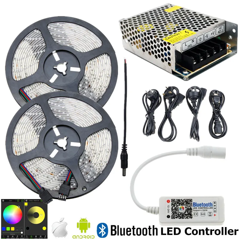 RGB LED Клейкие ленты свет IP65 Водонепроницаемый Светодиодные ленты 12 В SMD строка лента + контроллер Bluetooth + LED Питание для наружного украшения