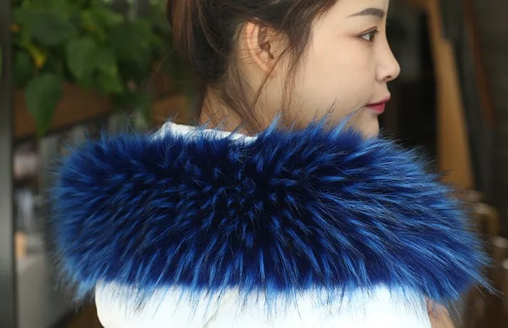 Разноцветное новое зимнее пуховое пальто с воротником из искусственного меха енота, с воротником из искусственного лисьего меха, на заказ, меховые шарфы, парка, пальто с меховым воротником - Цвет: royal blue raccoon