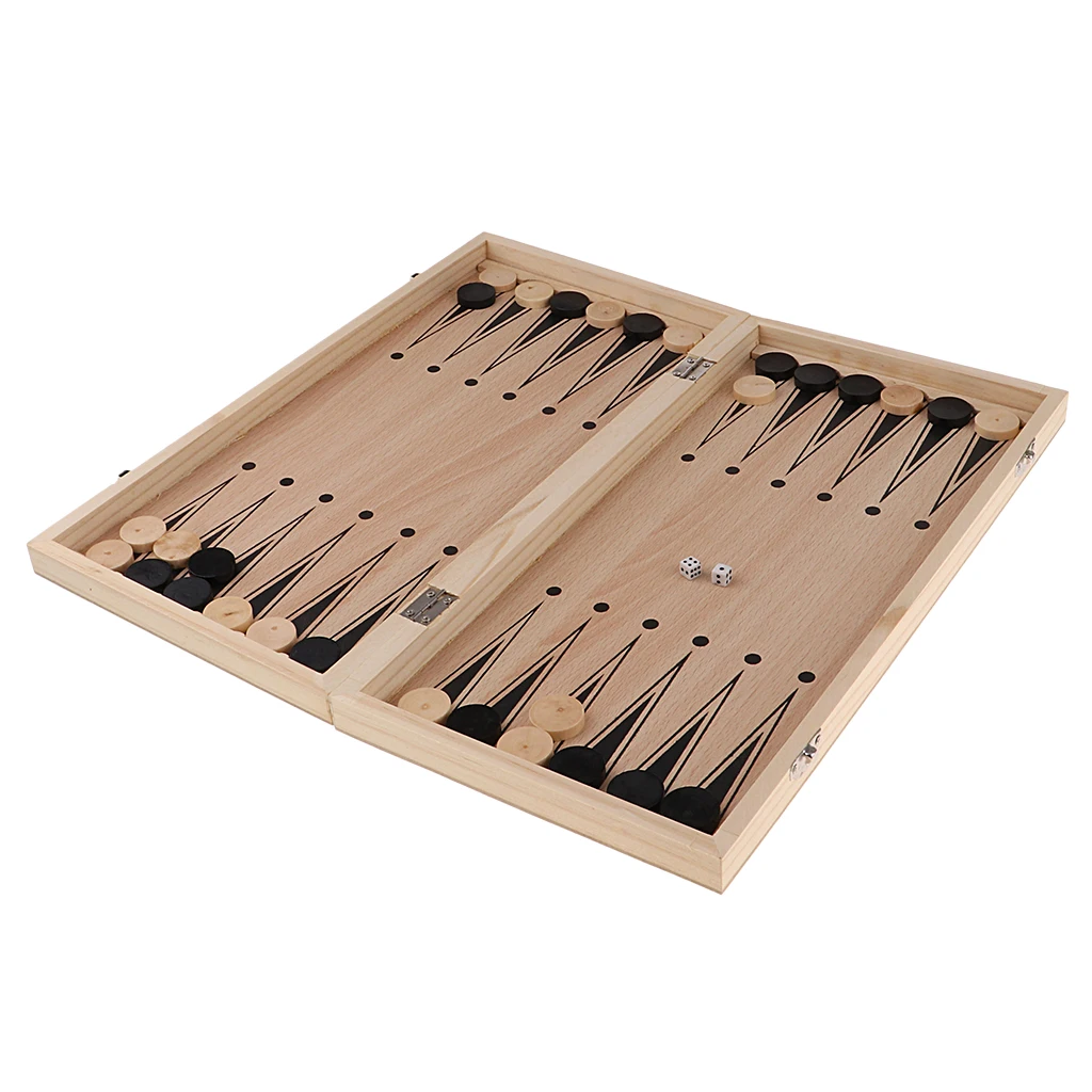Wooden Portable Foldable 3 in 1 Chess Checkers and Backgammon Pieces Travel Game Set Education Toys 39x39cm