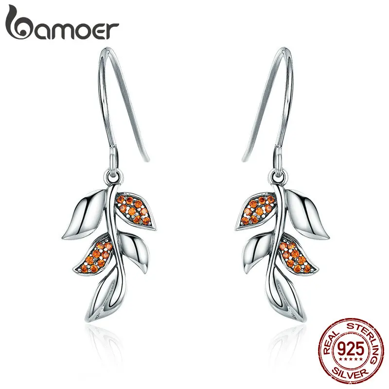 

BAMOER Genuine 100% 925 Sterling Silver Tree of Life Tree Leaves Clear CZ Drop Earrings for Women Sterling Silver Jewelry SCE374