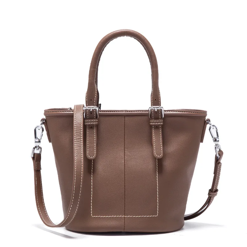 

Korean style portable simple shoulder bucket bag women Genuine Leather handbags ladies tote bag female small crossbody bags sac