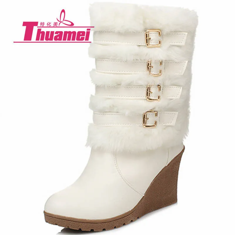 

Faux Fur Warm Snow Women Boots Wedge High Heels Women's Fashion Ankle Autumn Winter Boots Shoes Woman Botas #Y0754193F