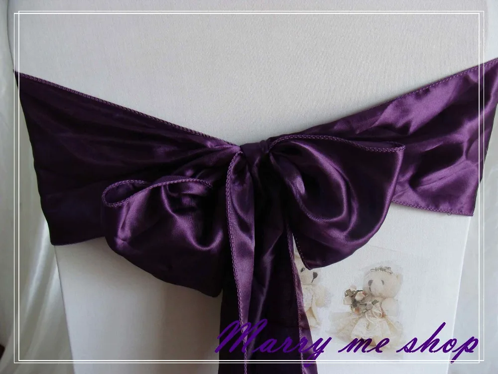 100 PURPLE Satin Chair Cover Sashes For Wedding Chair Sashes Polyester