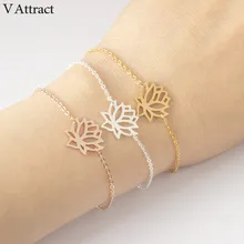 V притягивает розовое золото духовный цветок лотоса эффектные браслеты для женщин из нержавеющей стали цепь многослойная Pulseira Feminina