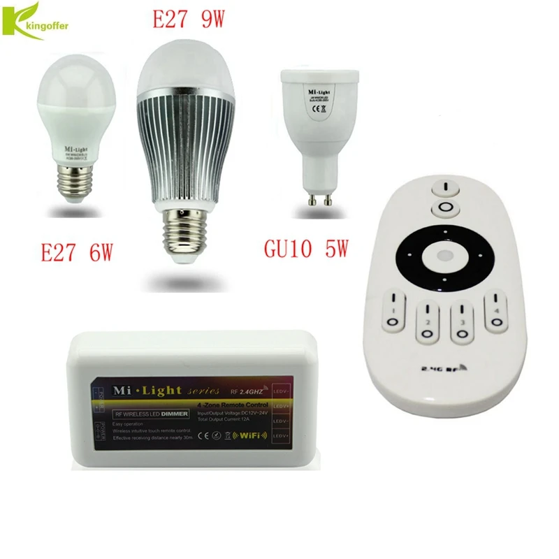

Kingoffer Mi.light LED Bulb Dimmable E27 GU10 Lamp 5 Dual White 2.4G Smart LED House Light With Remote Controller And WIFI