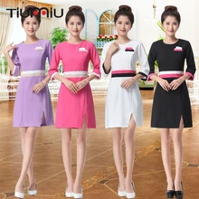 4 цвета, Новое поступление, униформа официанта отеля для женщин, с коротким рукавом, медицинская лабораторная униформа, для салона красоты, спа, модная рабочая одежда, скрабы