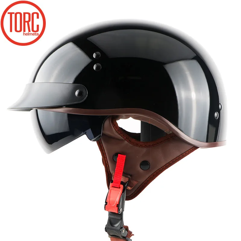 TORC T55 винтажный мотоциклетный шлем Ретро Скутер полушлем со встроенным козырьком объектива casco moto helm moto capacete para DOT - Цвет: Bright black