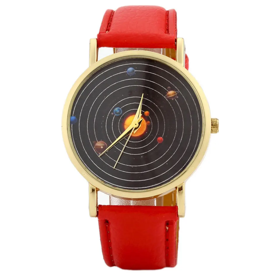

Quartz Watch Clock Gift Space Astronomical Planet Quartz Watch Fashion Casual Round Leather Watch with Ladies