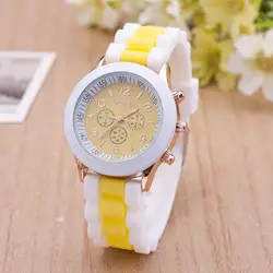 Новый женские часы на силиконовом ремешке повседневное Красивые Простые круглые аналоговый Бизнес Кварцевые наручные часы для дам