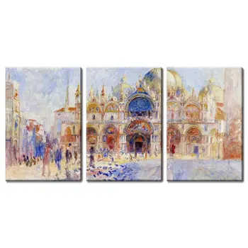 

3 Panel World Famous Painting Reproduction on Canvas Wall Art The Piazza San Marco Venice by Pierre Auguste Renoir Drop shipping