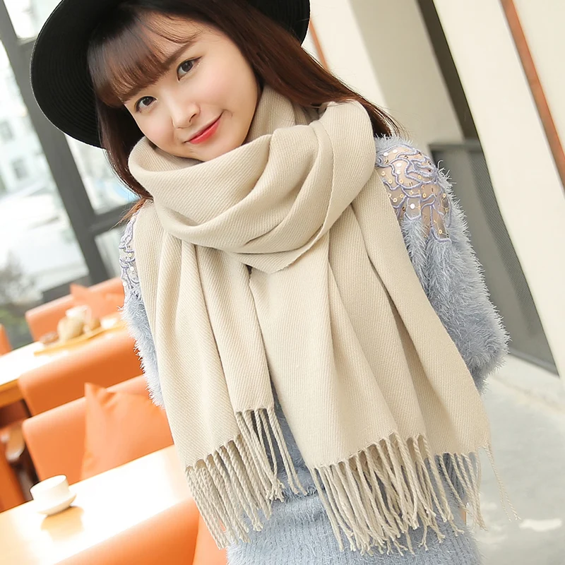 Korean knitted wool scarves female autumn and winter long pure color