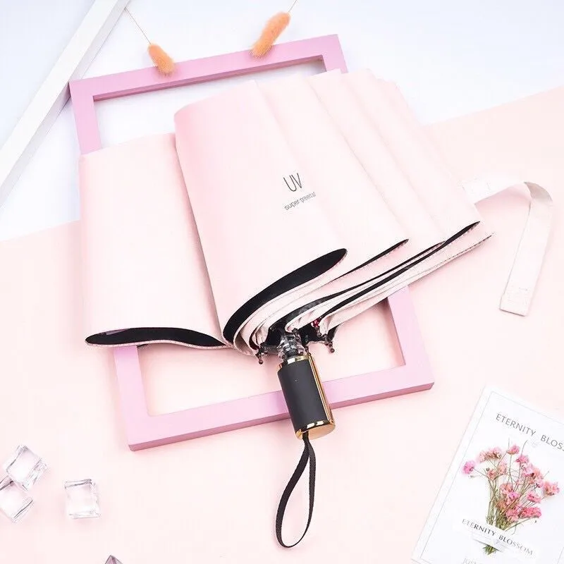 

Outdoor Solid Color Folding Umbrella Female Compact Windproof Rain Transparent Parasol Male Sun Rain Umbrella Anti-UV UPF50+