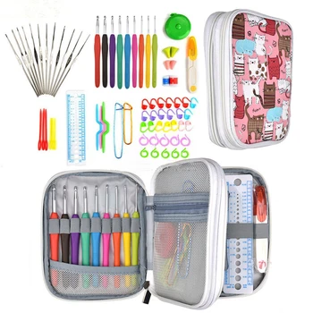 

Crochet Hooks Set 72pcs Mix 21 Sizes Soft Rubber Handle Yarn Knitting Needle Set With Blue Case Women DIY Craft Tools Accessory