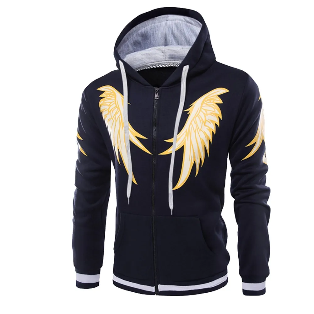 Hoodie Cool Mens Hoodies Zipper 2018 Wing Printed Sweatshirts For Men Casual Fleece Street Hoodie Streetwear Winter Hoodies S77