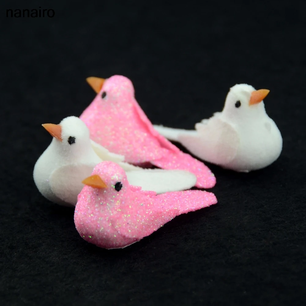 

New 6pcs White And Pink Artificial Foam Birds Weddings Christmas Tree Decoration DIY Handicraft Accessory wreath Scrapbooking