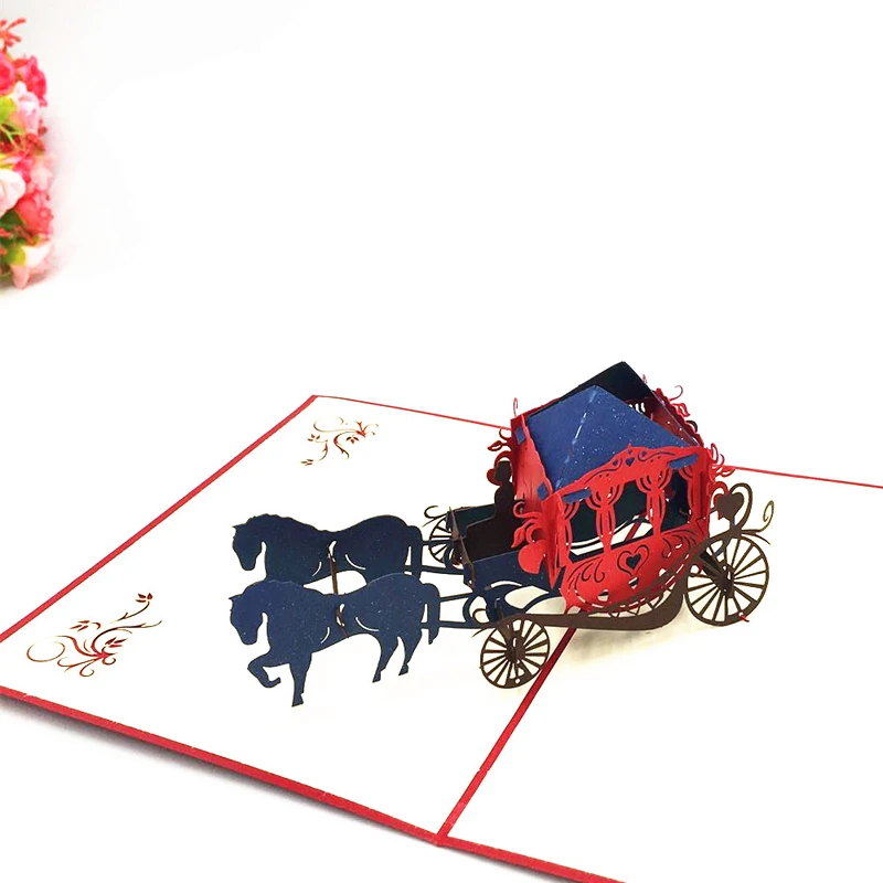 3D Pop Up Paper Laser Cut Greeting Cards Creative Handmade Kirigami Wedding lnvitations Love Carriage Postcards Wishes Gifts