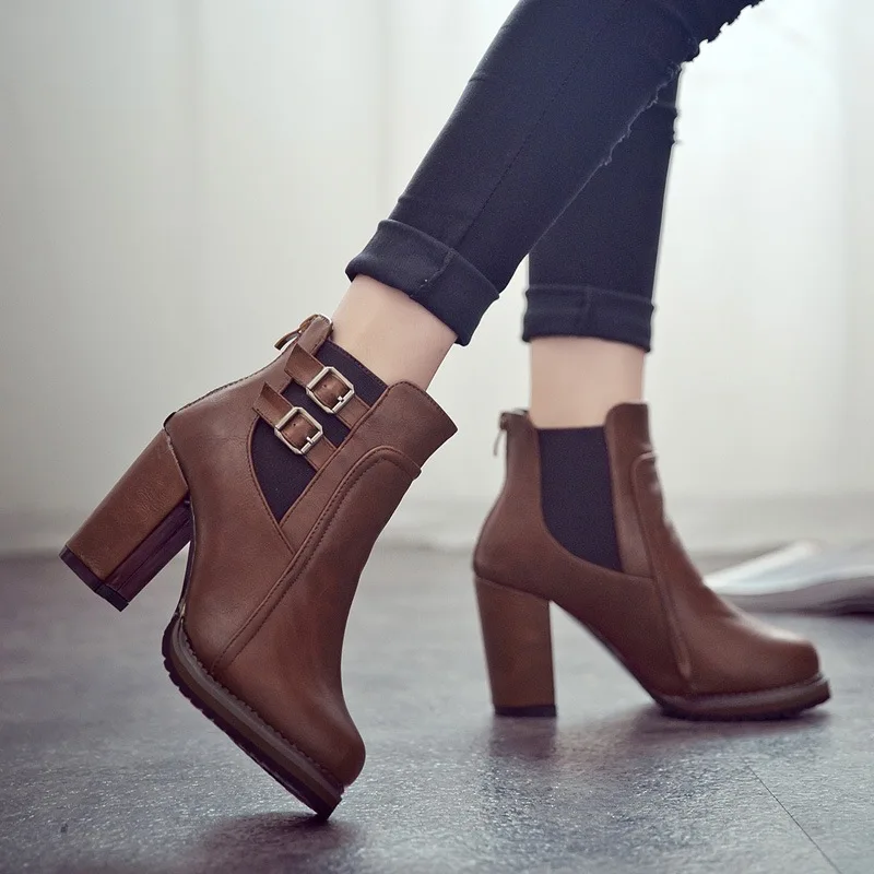 

2018 New Women Boot Autumn Winter Short Boots Women High Heel Shoes Martin Boots Women Ankle Boots Black Women Shoes 003