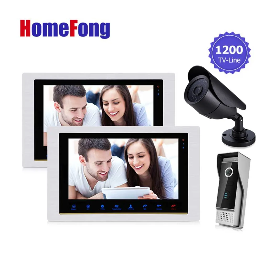 

HomefongVideo Door Phone Doorbell Home IntercomKit 10" TFT LCD Monitor HD 1200TVL Doorbell CCTV Camera Dual Intercom Waterproof