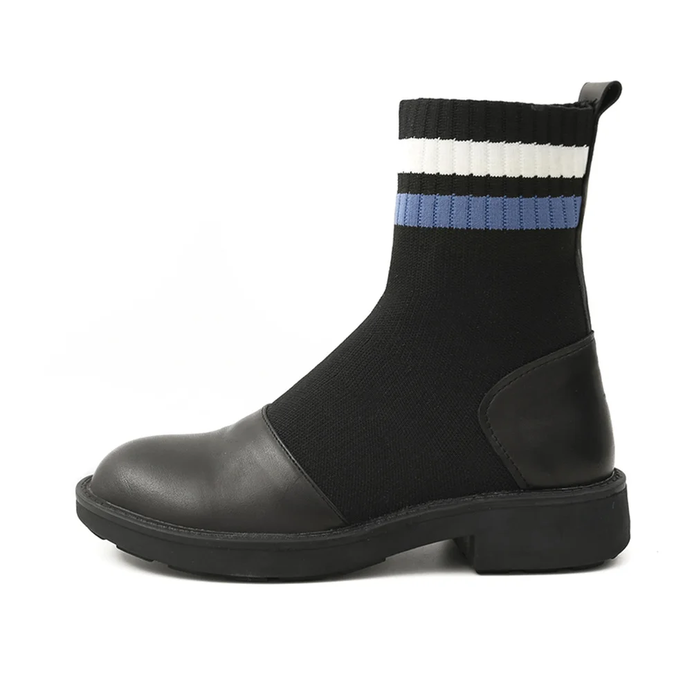 

2018 Autumn Winter Casual Fashion Solid Color Stretch Cloth Leather Stitching Socks Waterproof Platform Non-slip Women's Boots