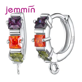 

Luxury Wide Band Luxury Earrings Inset 3 Big Square Colorful Crystal 925 Sterling Silver Women Hoop Earring Findings