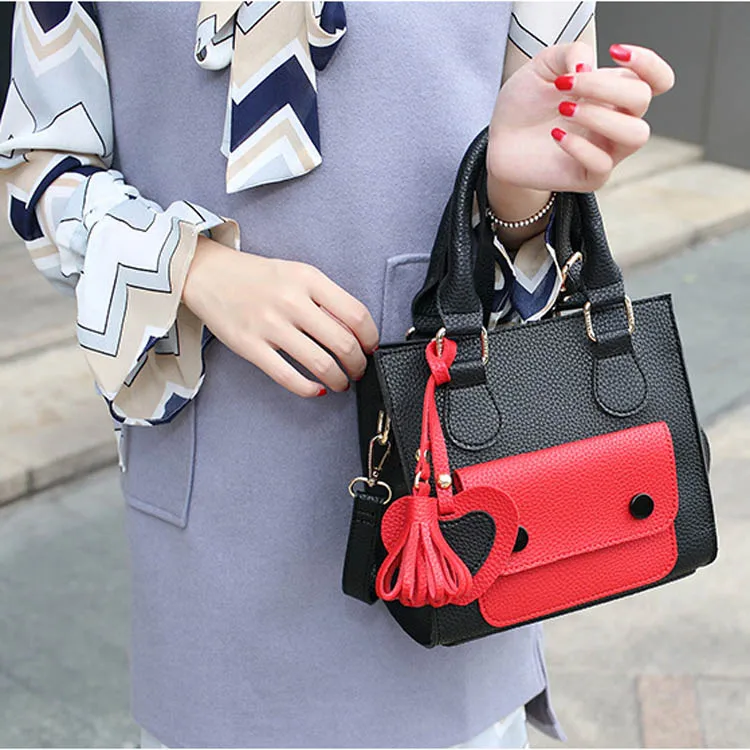 Winter color block handbag fashion tote bag shoulder bag casual