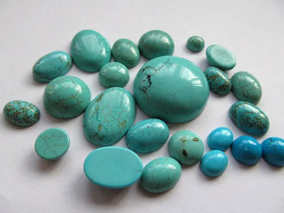 

high quality 50pcs 4-20mm Turquoise stone Cabochons Veins Round blue Green mixed jewelry beads