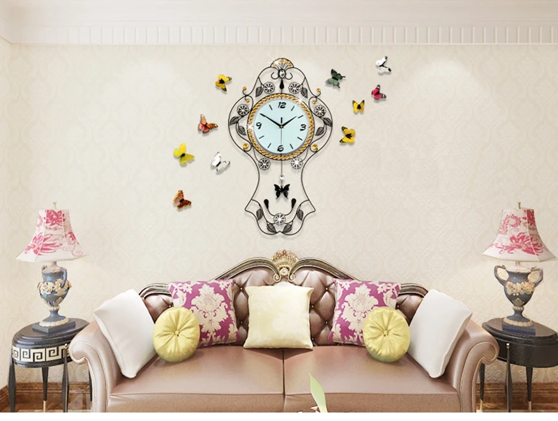 Часы настенные объемные бесшумные из кованого железа 68 шт.|butterfly clock|designer wall clockwall
