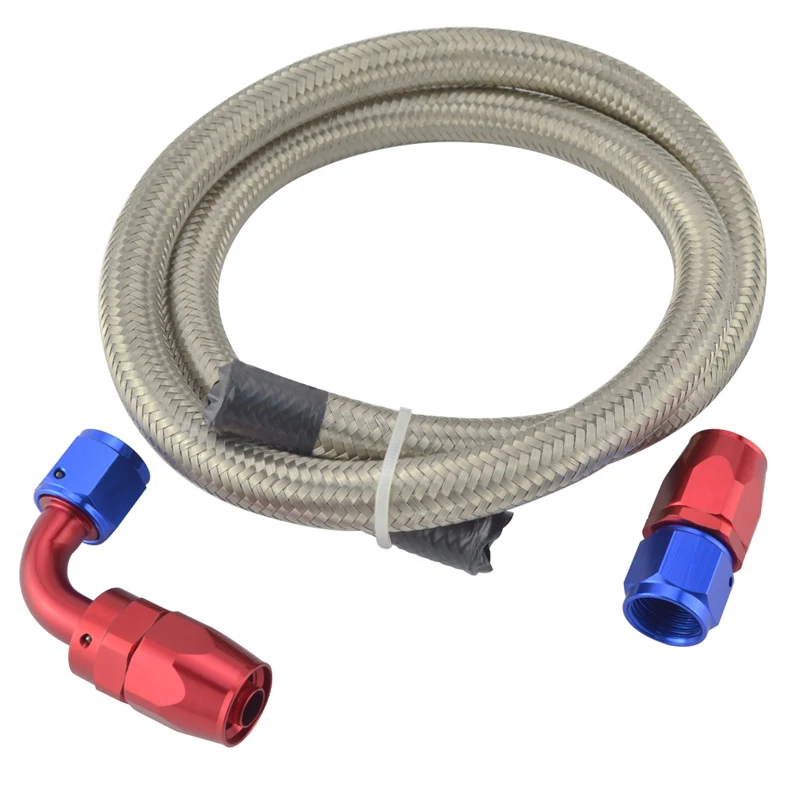 AN4 4 AN STAINLESS BRAIDED OIL/FUEL LINE HOSE 1 METER +STRAIGHT+90
