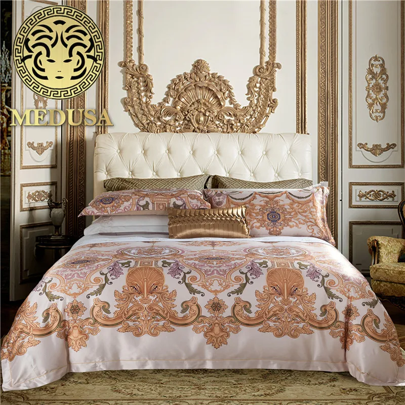 

Medusa 1400TC damask Europe palace bedding king queen size 4pcs duvet cover set turquoise navy