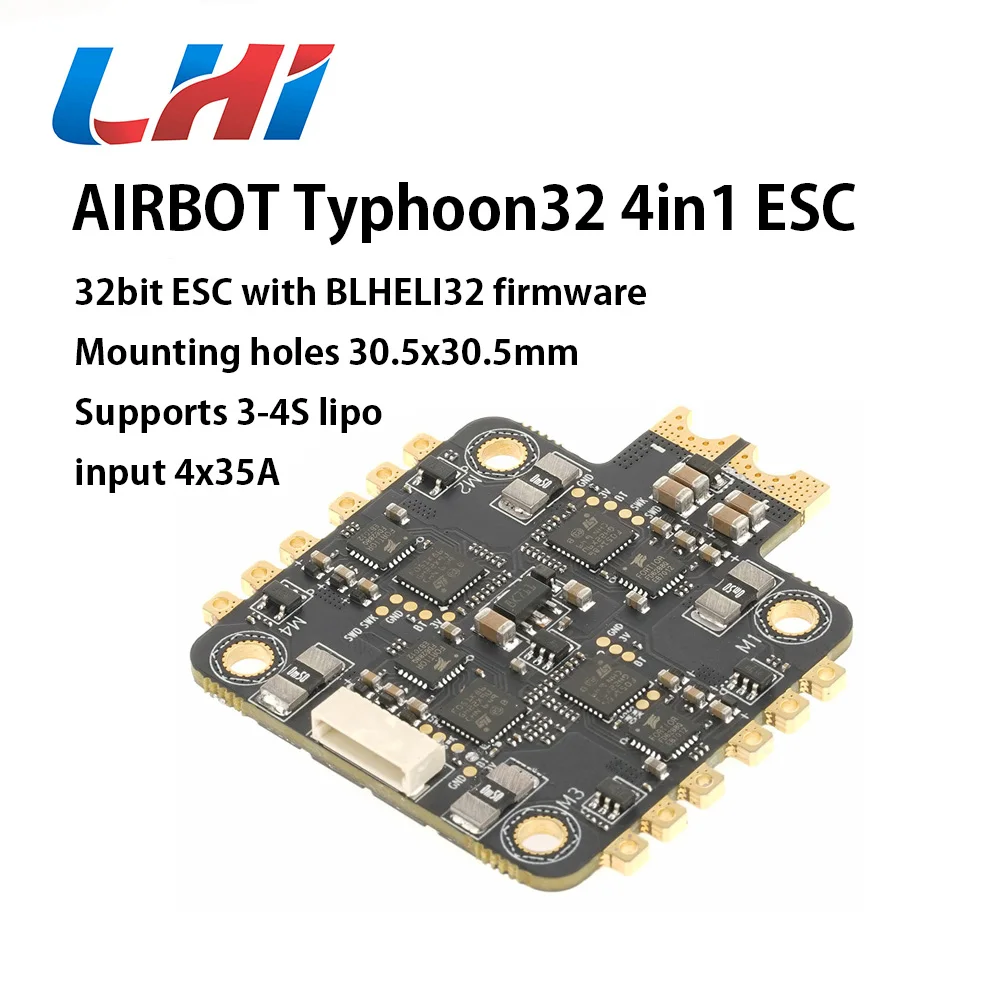 

LIH AIRBOT Brushless Blheli32 bit ESC 4x35A Typhoon32 4in1 ESC Supports BLHELI32 firmware Sensor,DSHOT 1200, For Fpv Quadcopte