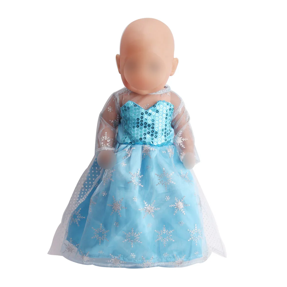 

Dolls clothes princess Aisha's blue sequined lace dress Baby toys fit 43 cm baby doll and American 18 inch Girls doll f79-f80