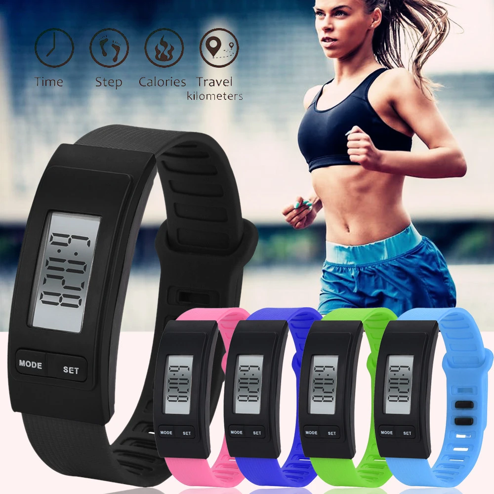 Цифровые ЖК часы с шагомером счетчиком калорий спортивные наручные для женщин и