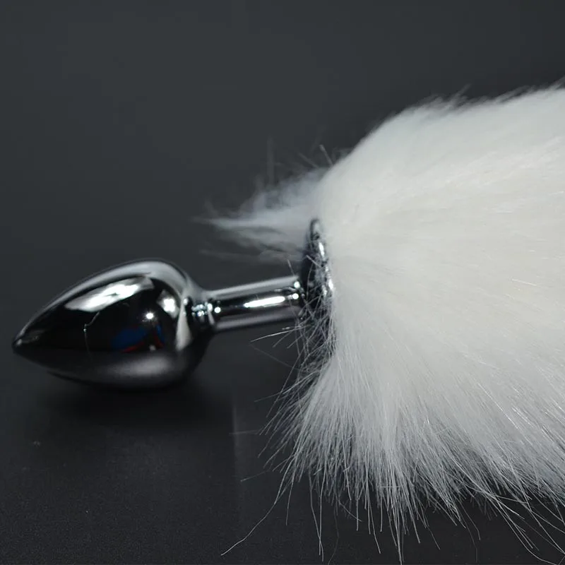 1PC Pure White Fox Tail Butt Metal Plug 35cm Long Anal Sex Toy Animal RolePlay Cosplay with Real  Racoon Dog Hiar Sex Products05