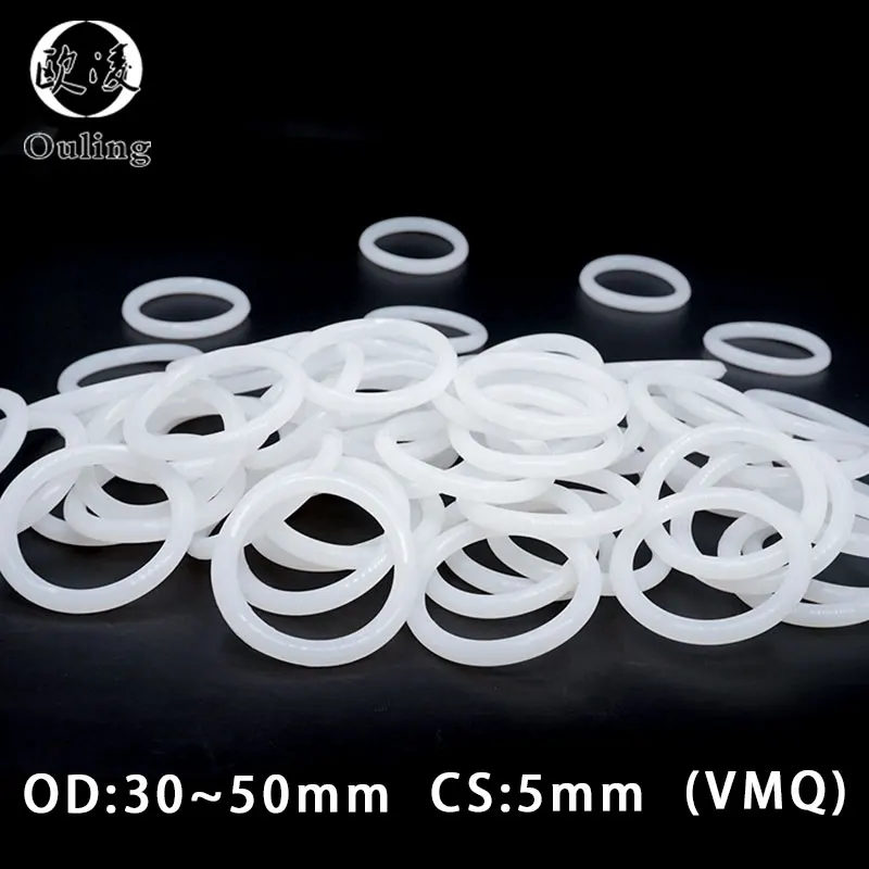 

5PCS/lot White Silicon Ring Silicone/VMQ O ring 5mm Thickness OD30/35/40/45/50mm Rubber O ring Seal Rings Oil Gasket Washer
