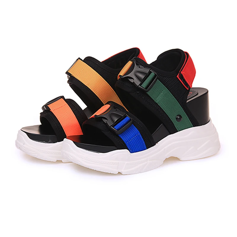 

SWYIVY PU Casual Sandals Women Shoes High Heel New 2019 Summer Hot Sale Rubber Platform Sandals Casual Shoes Female White Shoe