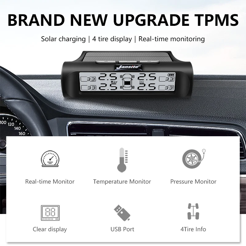 Jansite универсальный автомобиль TPMS солнечной энергии шин давление сигнализации Монитор системы чернил Предупреждение шины с четырьмя датчиками