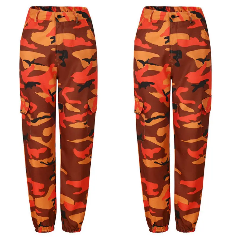 Уличная одежда камуфляж Карго повседневные брюки-гаремы брюки капри для женщин Высокая талия джоггеры Мода Хип-Хоп камуфляж военные длинные брюки - Цвет: Оранжевый