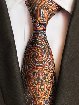 

8cm Mens Formal Occasion Ties Luxury Silk Necktie Gold with Embroidered Paisley Floral