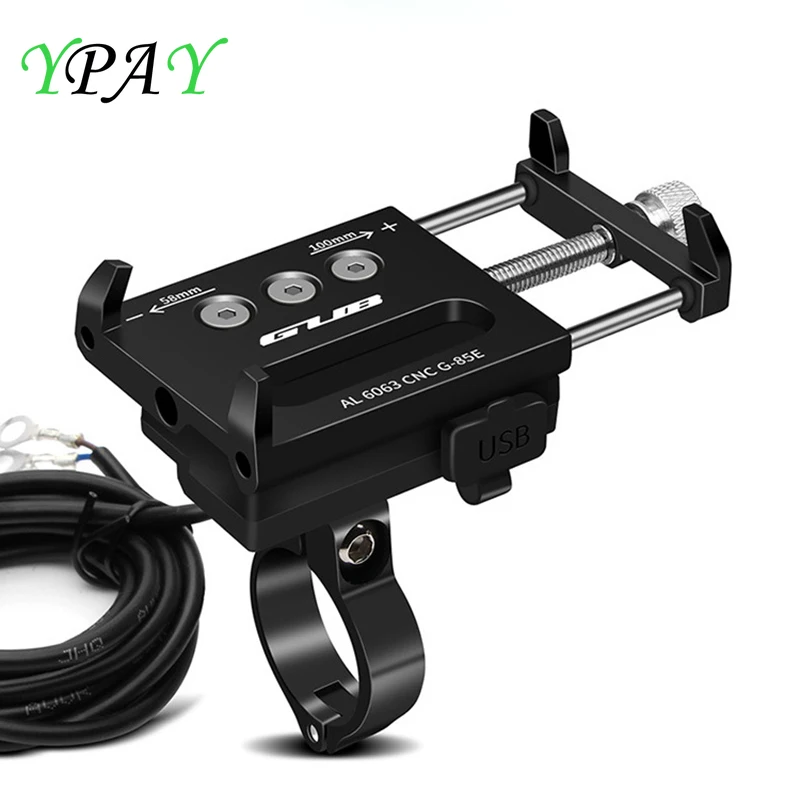 

YPAY Aluminum Bicycle Phone Chargeable Holder Motorcycle Handlebar Mount Metal CNC 4-6.7" Phone Support For iPhone XS MAX GPS