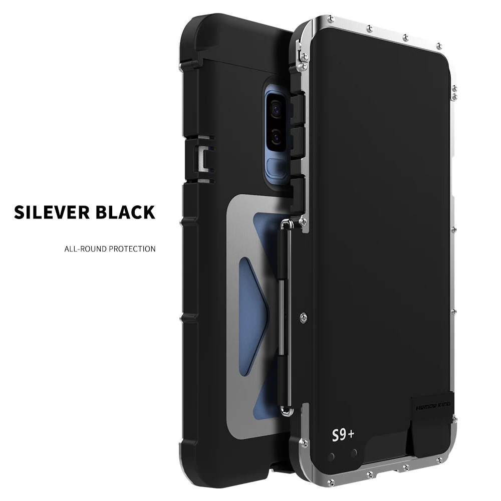 Чехол король Железный человек Алюминиевый металлический защитный чехол-книжка для samsung Galaxy S9 S9 Plus Note 8 Note8 - Цвет: Black silver