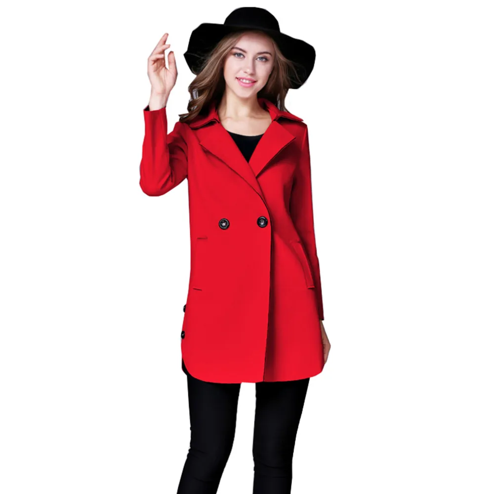 Ladies Lapel Trench Coat Casual Women Slim Double Breasted