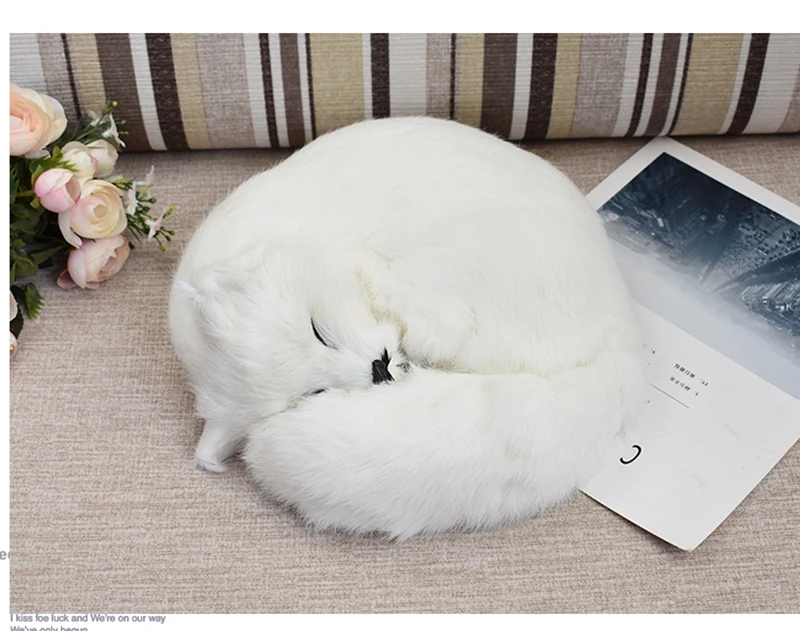 high simulation fox White fox Toy fairy Sleeping fox cute animal for girl girlfriends creative gift desktop car Decoration 27x27x12 DY80042 (11)
