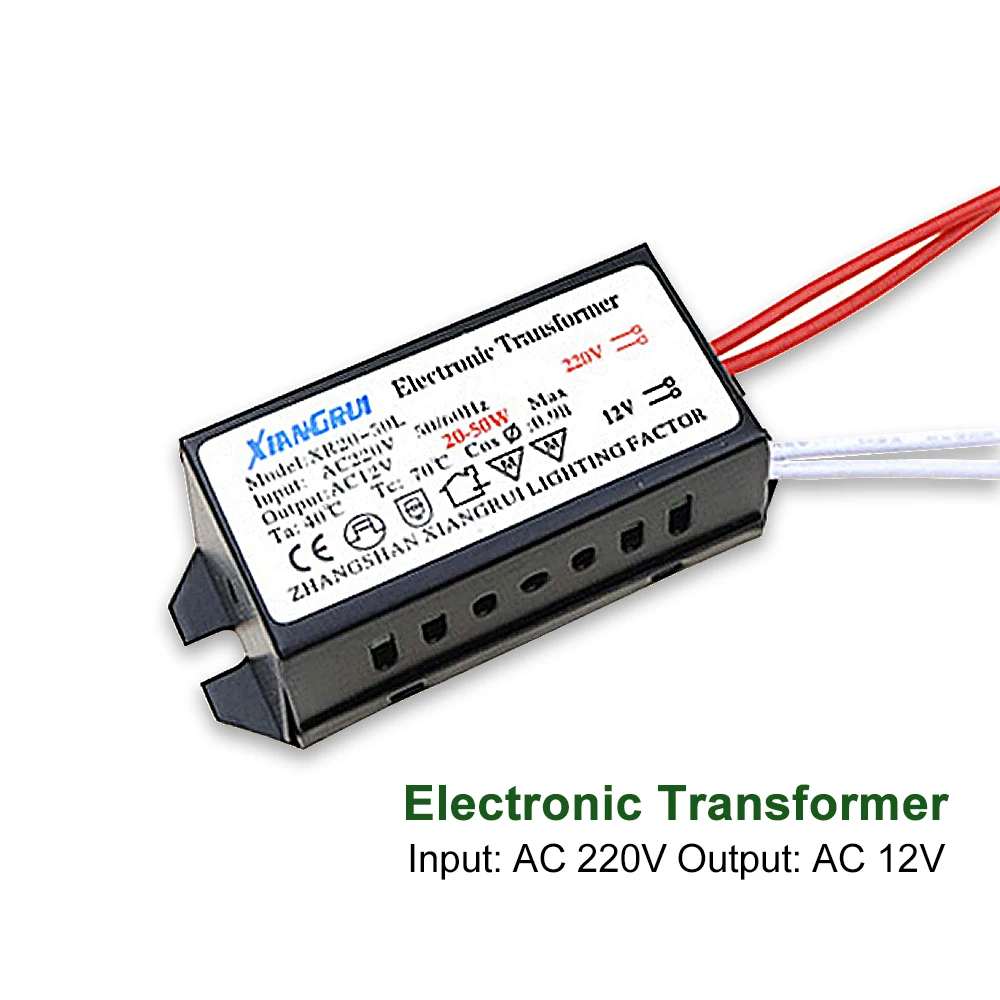AC 220V a 12V 20-50W Lámpara halógena Transformador electrónico Fuente de alimentación del controlador LED para lámpara halógena de bajo voltaje Negro 